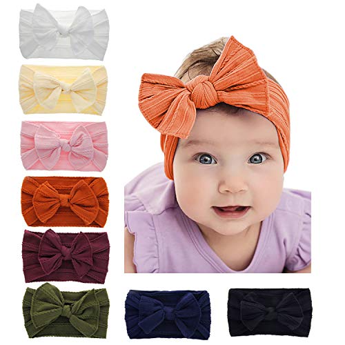 Stretchy Nylon Bow Knotted Headbands  for Baby ( 8 Packs )